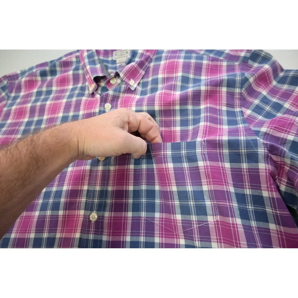 J. Crew Button Up Dress Shirt Mens XL Purple Blue Plaid Tailored Cotton EUC